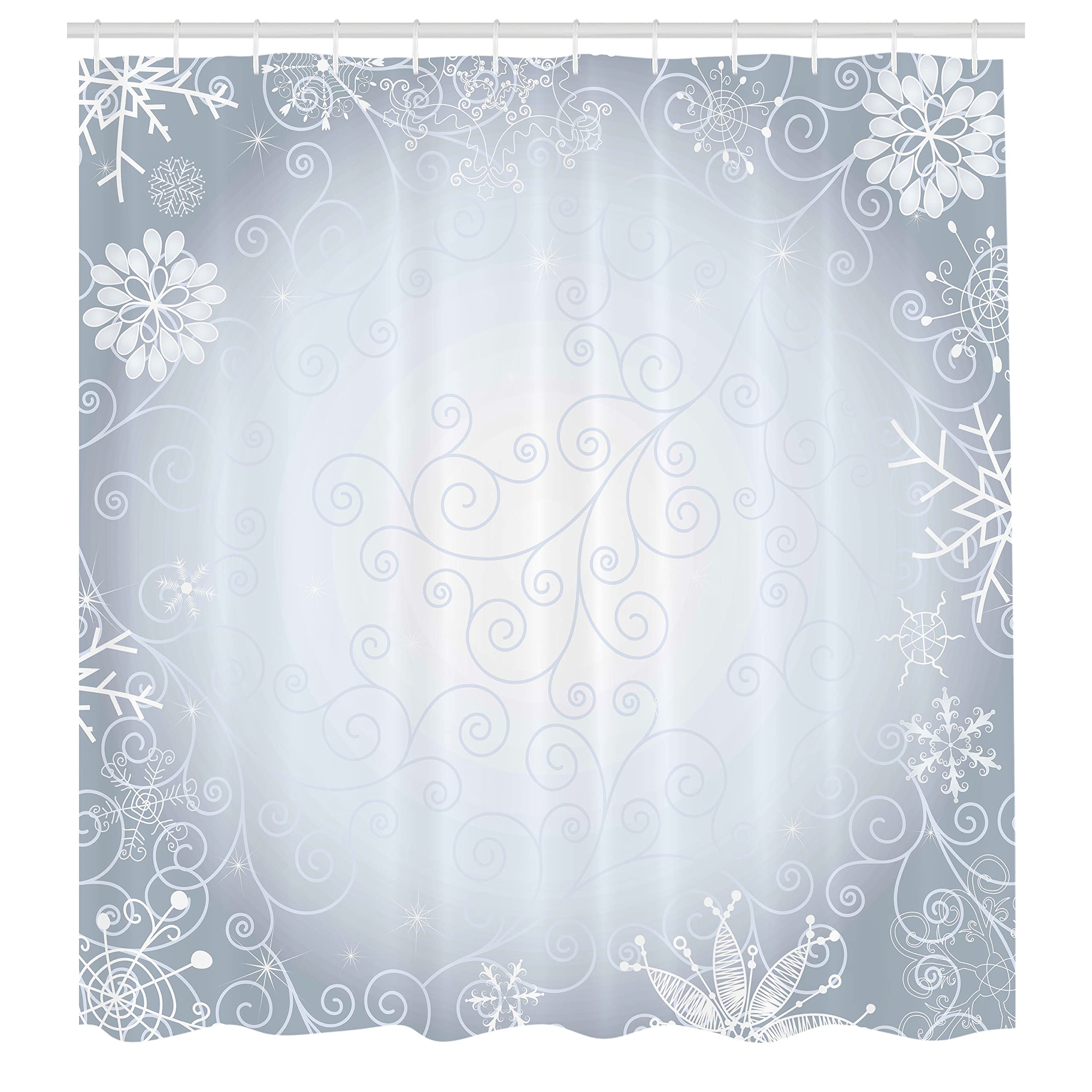 Ambesonne Ombre Shower Curtain, Christmas Theme Gentle Frame With Curls Swirls Snowflakes Lace Inspired Motif, Cloth Fabric Bath